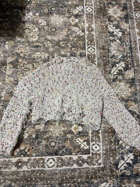 Distressed popcorn cropped sweater